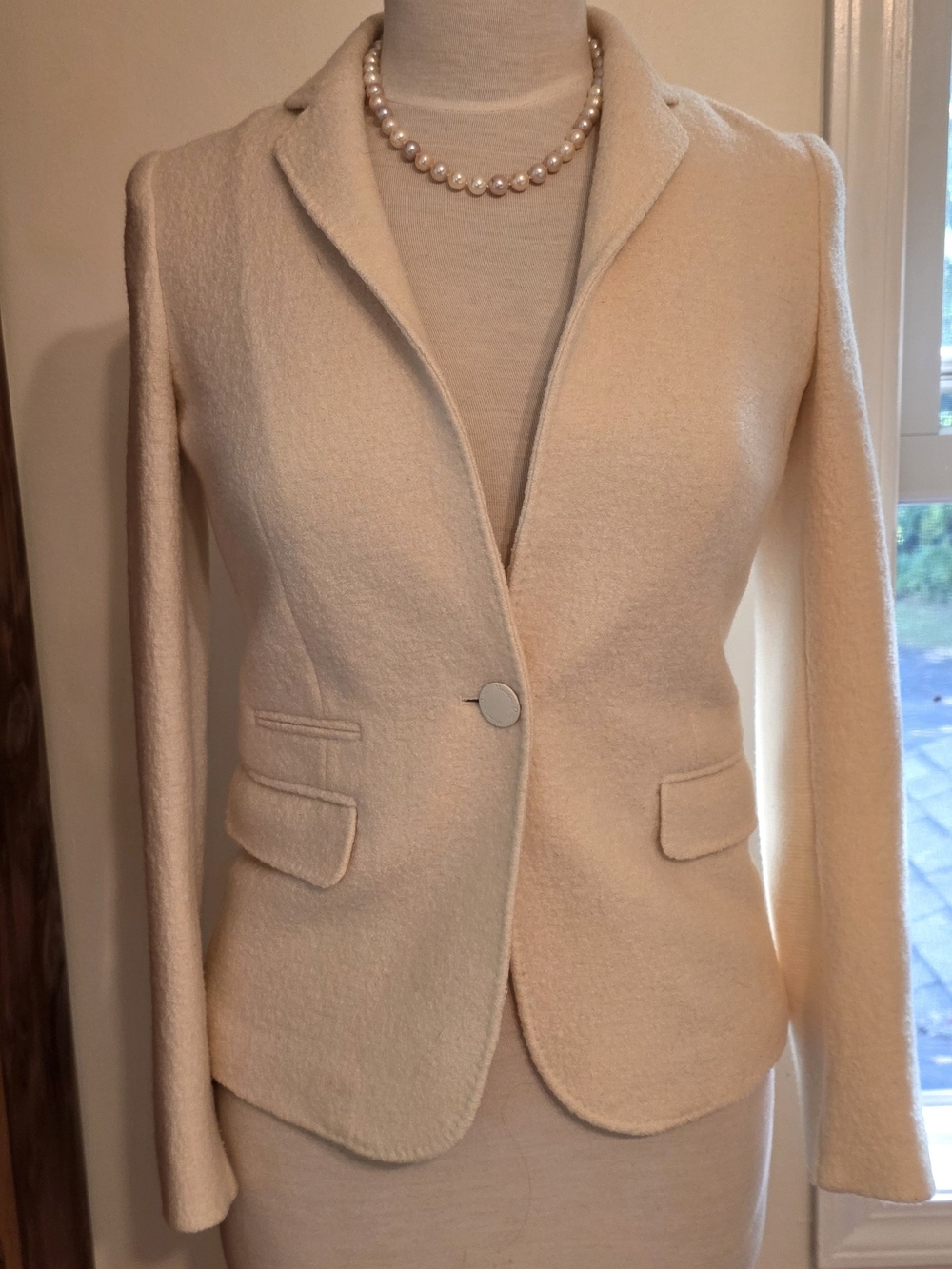 Massimo Dutti Boucle Front /Sweater Back Women's Cream Wool Blazer Sz 4